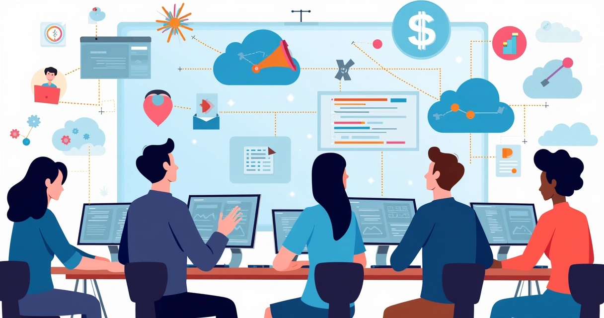 Team collaborating with automated cloud-connected systems 