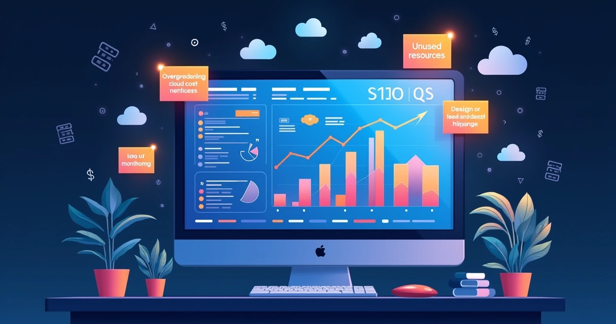 Dashboard showing cloud cost metrics with warning icons and mistake alerts