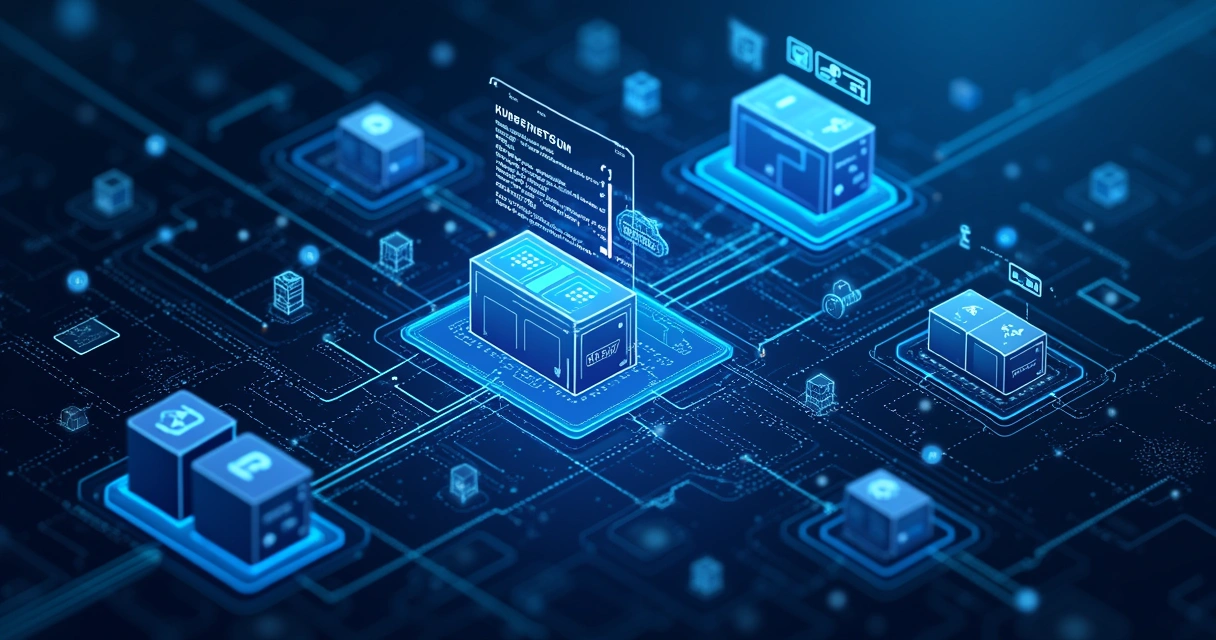 Illustration of Kubernetes architecture highlighting hidden features with nodes and containers