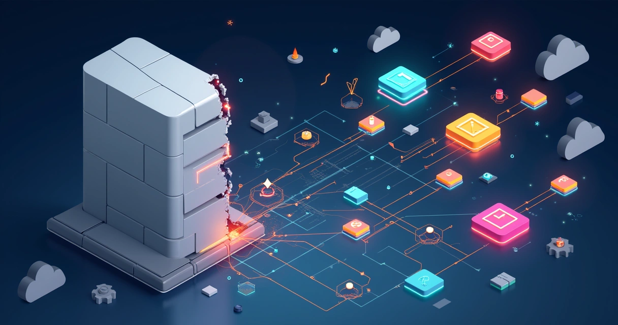Diagram illustrating risks in migrating from monolith to microservices architecture